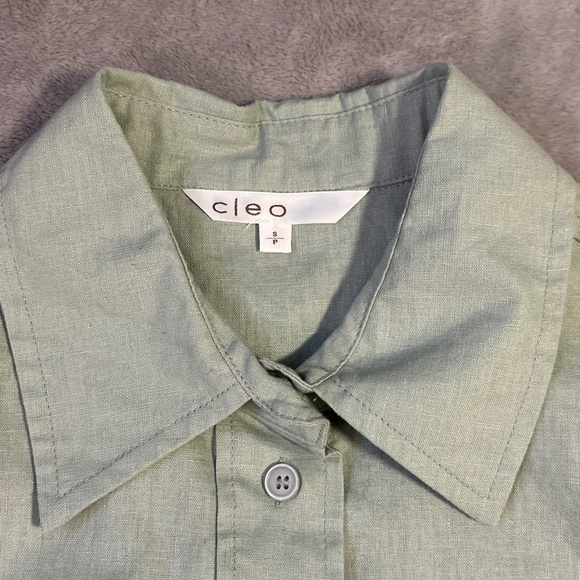 Cleo Oversized Button Down Shirt Small Linen Sage Green Coastal Grandma - Picture 5 of 8